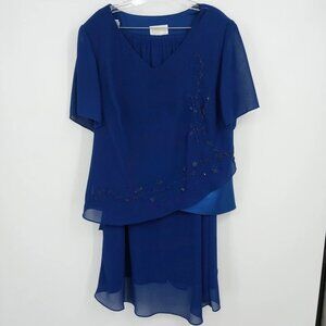 Studio 1 Women’s 18W Navy Blue 2pc Skirt Set Beaded Short Sleeve Lined Plus Size